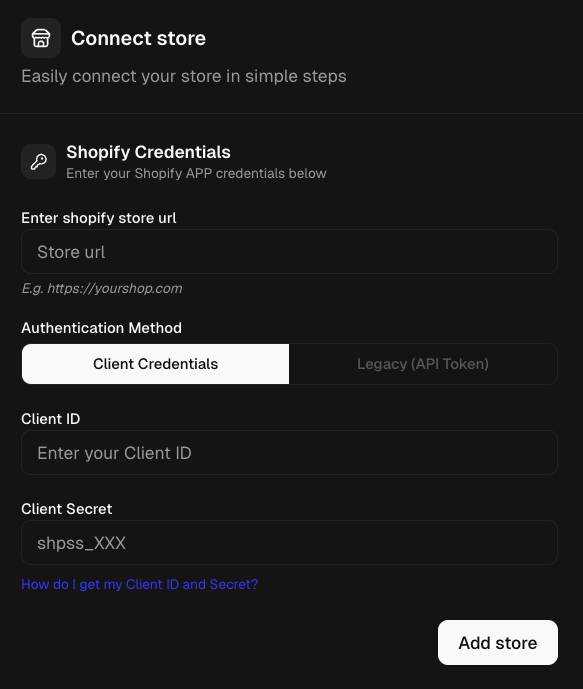 Adgain Connect your Shopify store screen